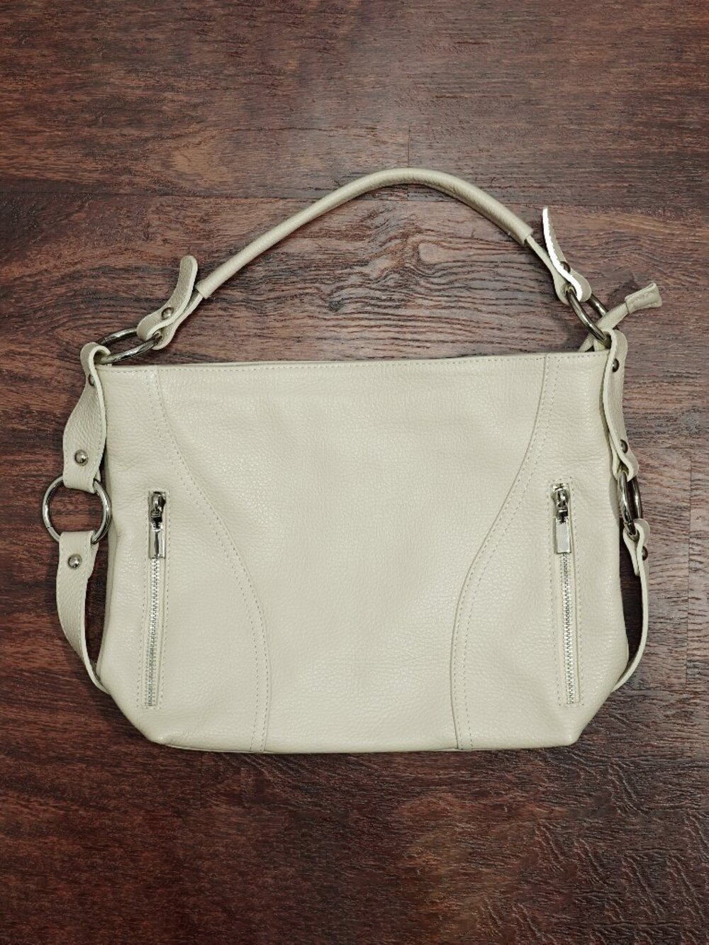White Leather Purse Y2k Shoulder Bag CARLA FERRERI Ivory Bag Silver Hardware
